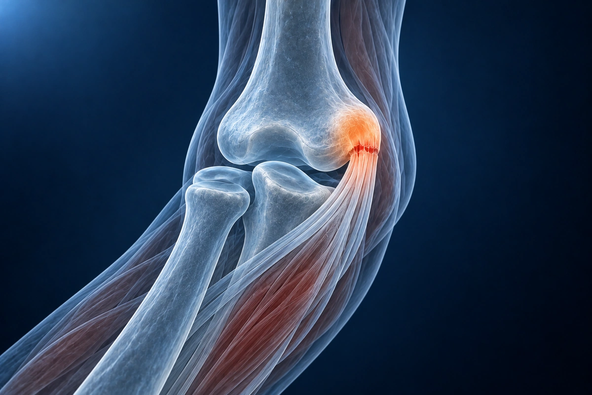 Dirsek çiziminde ortak fleksör tendonun iç taraftaki başlangıç yeri vurgulanır
