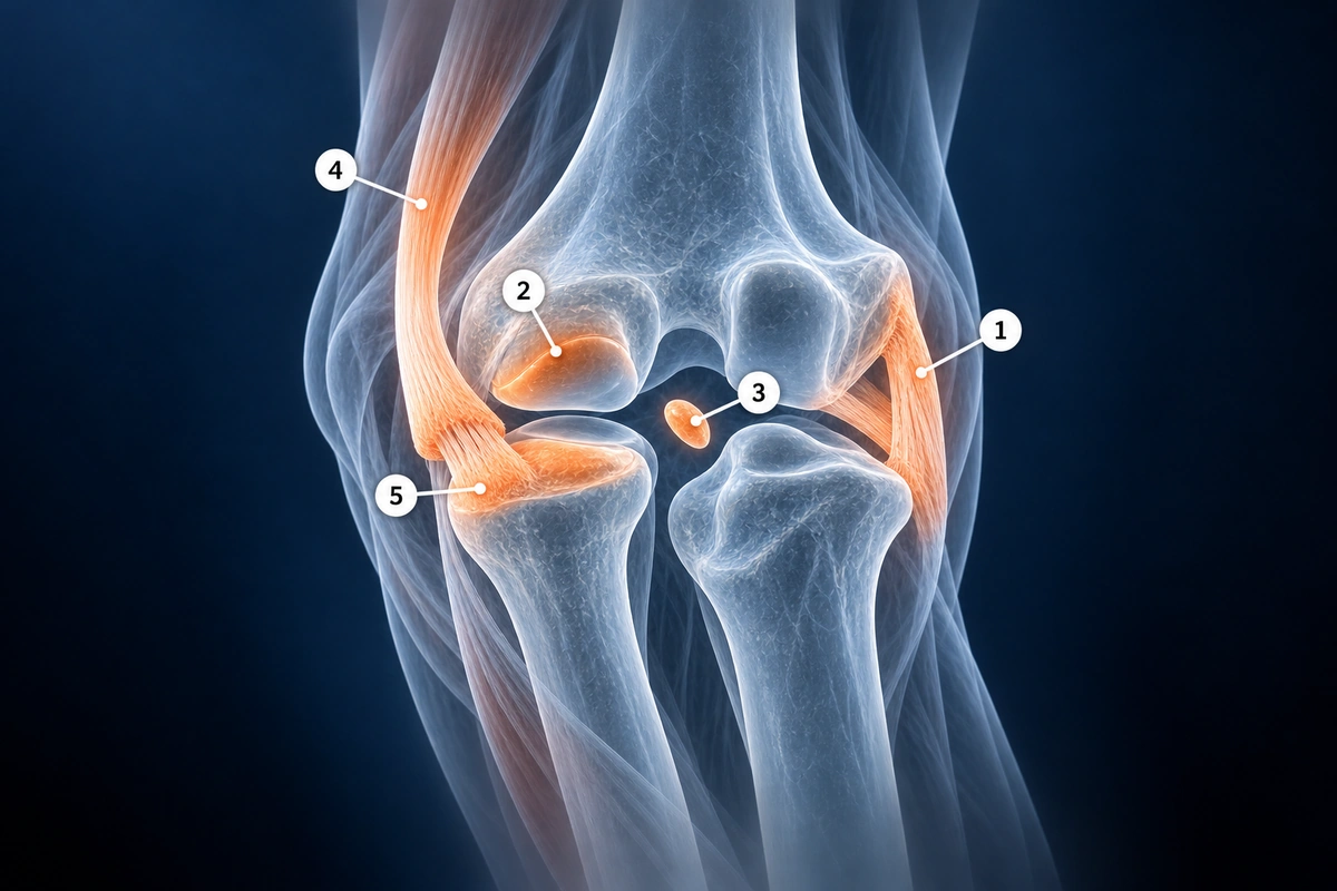 Glass elbow with UCL, capitellar cartilage, a loose body, distal biceps tendon and radial head highlighted