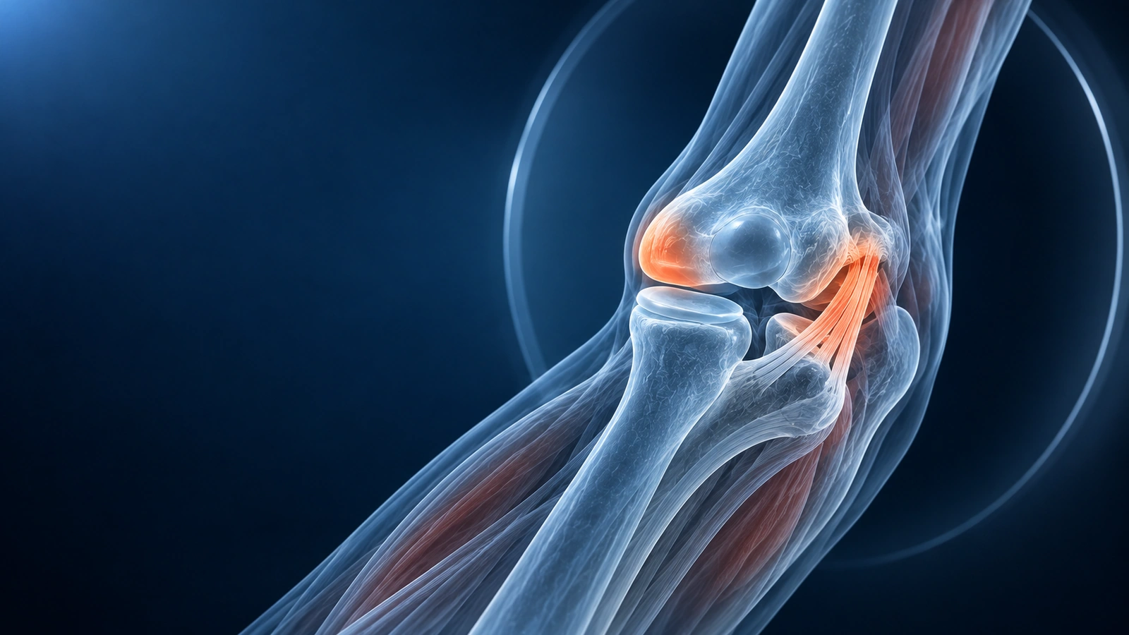 Glass elbow inside a faint MRI ring with the UCL and capitellar cartilage glowing