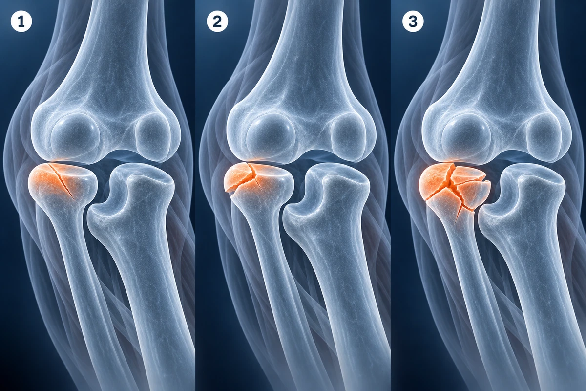 Mason radial head fracture types: nondisplaced, displaced and comminuted