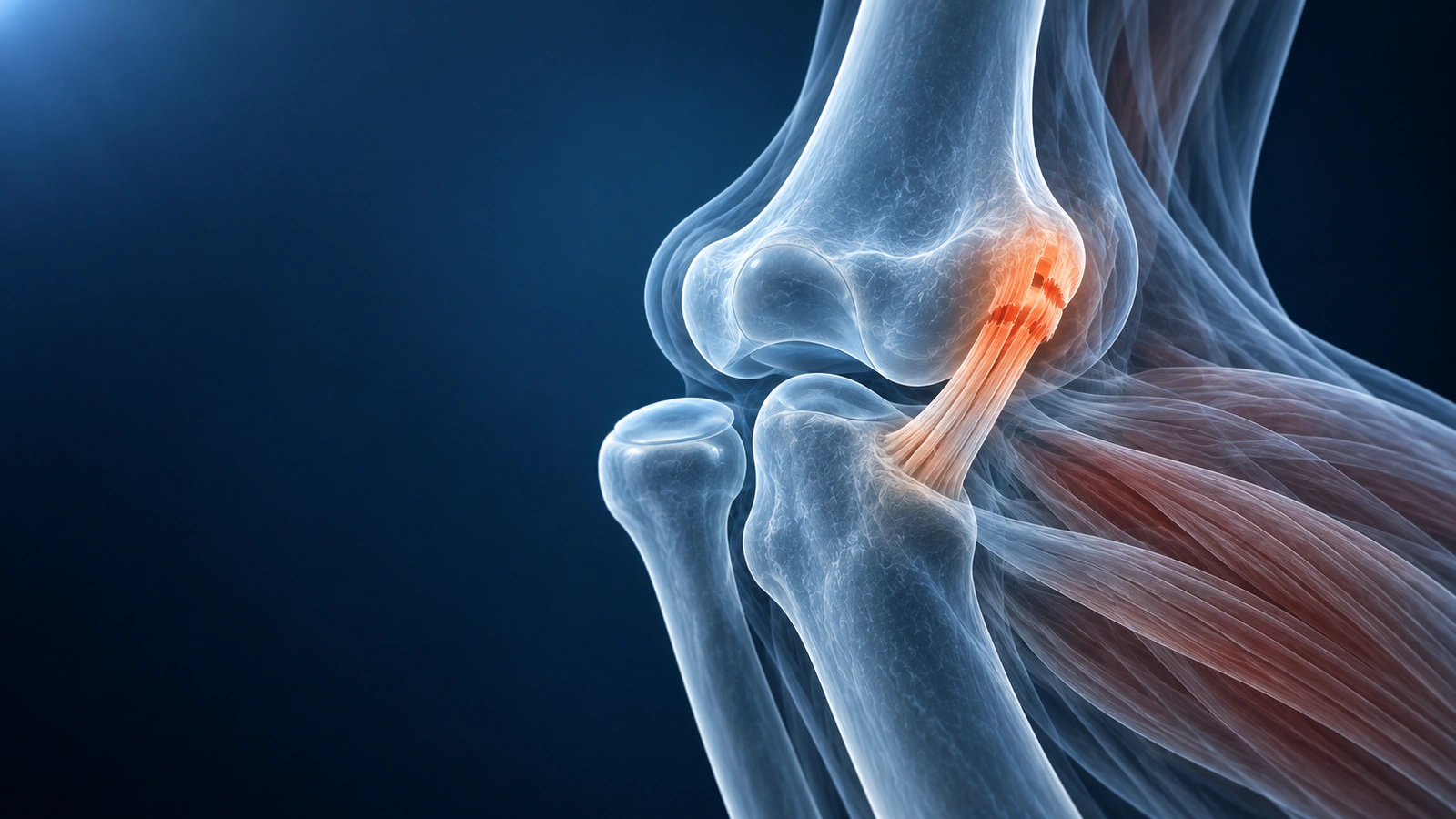 Glass elbow from the inner side with a partially torn ulnar collateral ligament (UCL) glowing