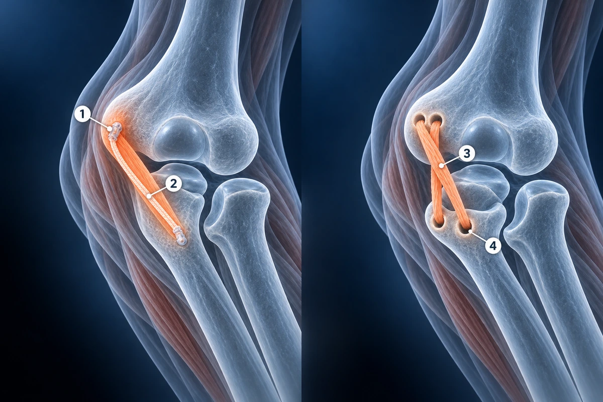 UCL repair with internal brace beside Tommy John reconstruction with a tendon graft through bone tunnels